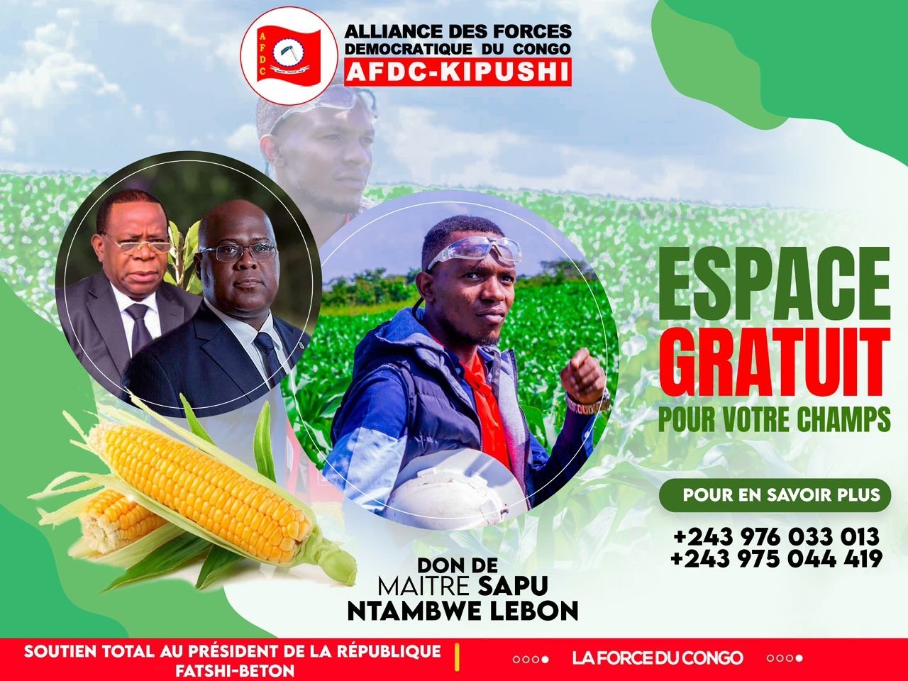 Haut katanga - kipushi / l’Afdc de modeste Bahati disponibilise des espaces gratuits pour faire l’agriculture.