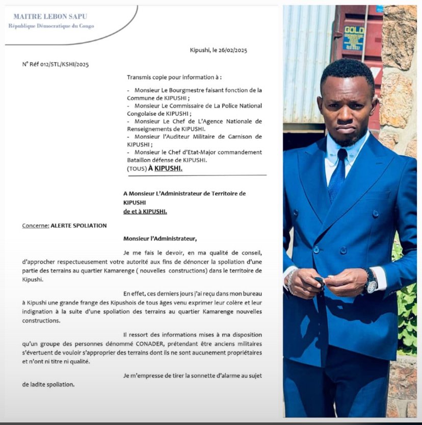 Haut katanga / kipushi : maître Lebon SAPU, alerte sur les cas de spoliation.